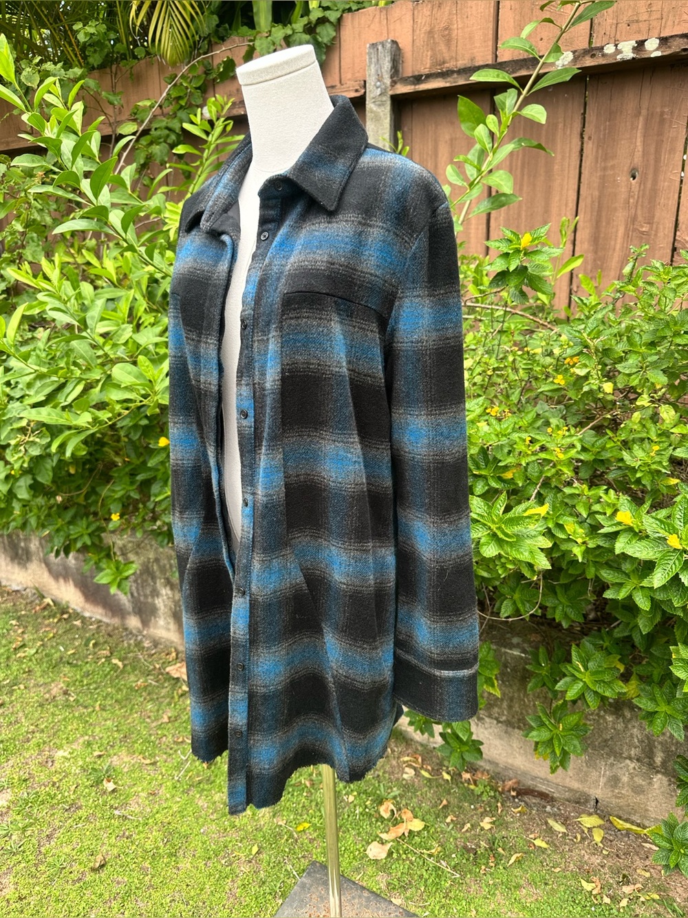 RtA Genevieve Striped Wool Flannel Shirt Blue Plaid Size S NWT - Picture 3 of 10